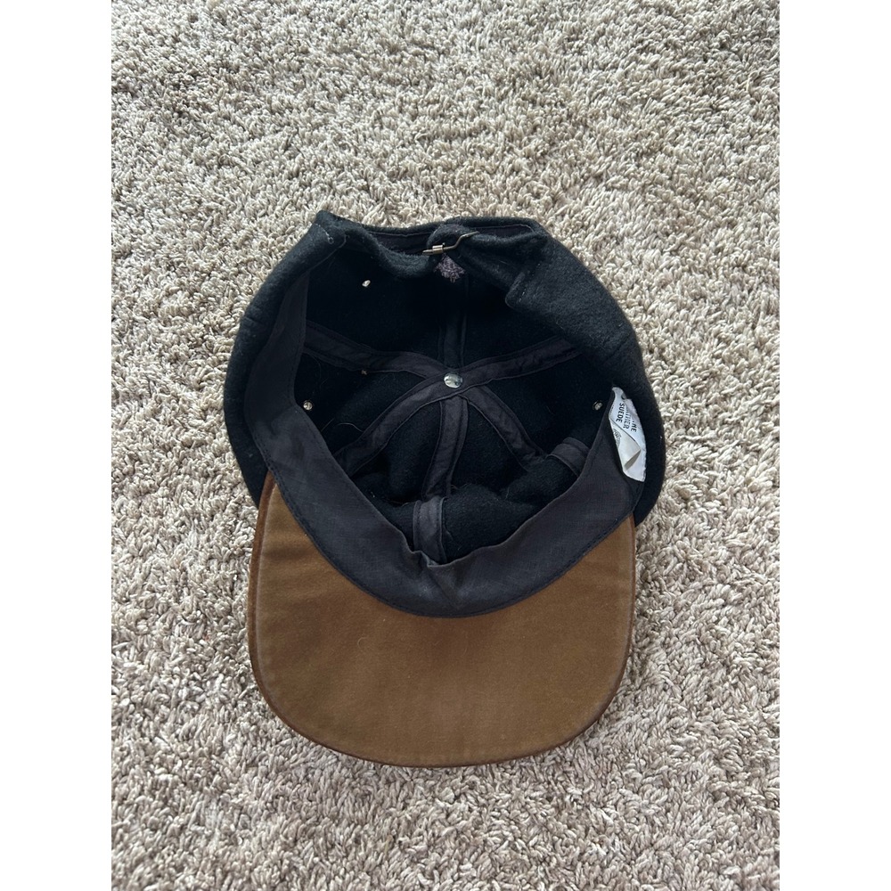 Vintage Black Wool Genuine Brown Suede Leather Brim Strapback Hat One Size - Picture 6 of 8
